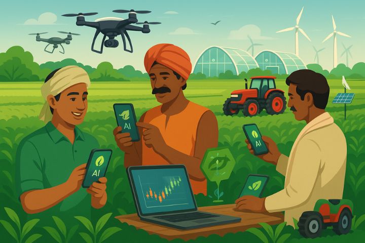 Indian green tech and agri-tech startups in 2025 using AI, drones, and sustainable farming technology.
